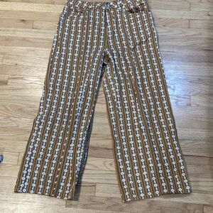 Brixton Brown and White Striped Wide Leg Pants